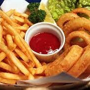 french fries and onion rings